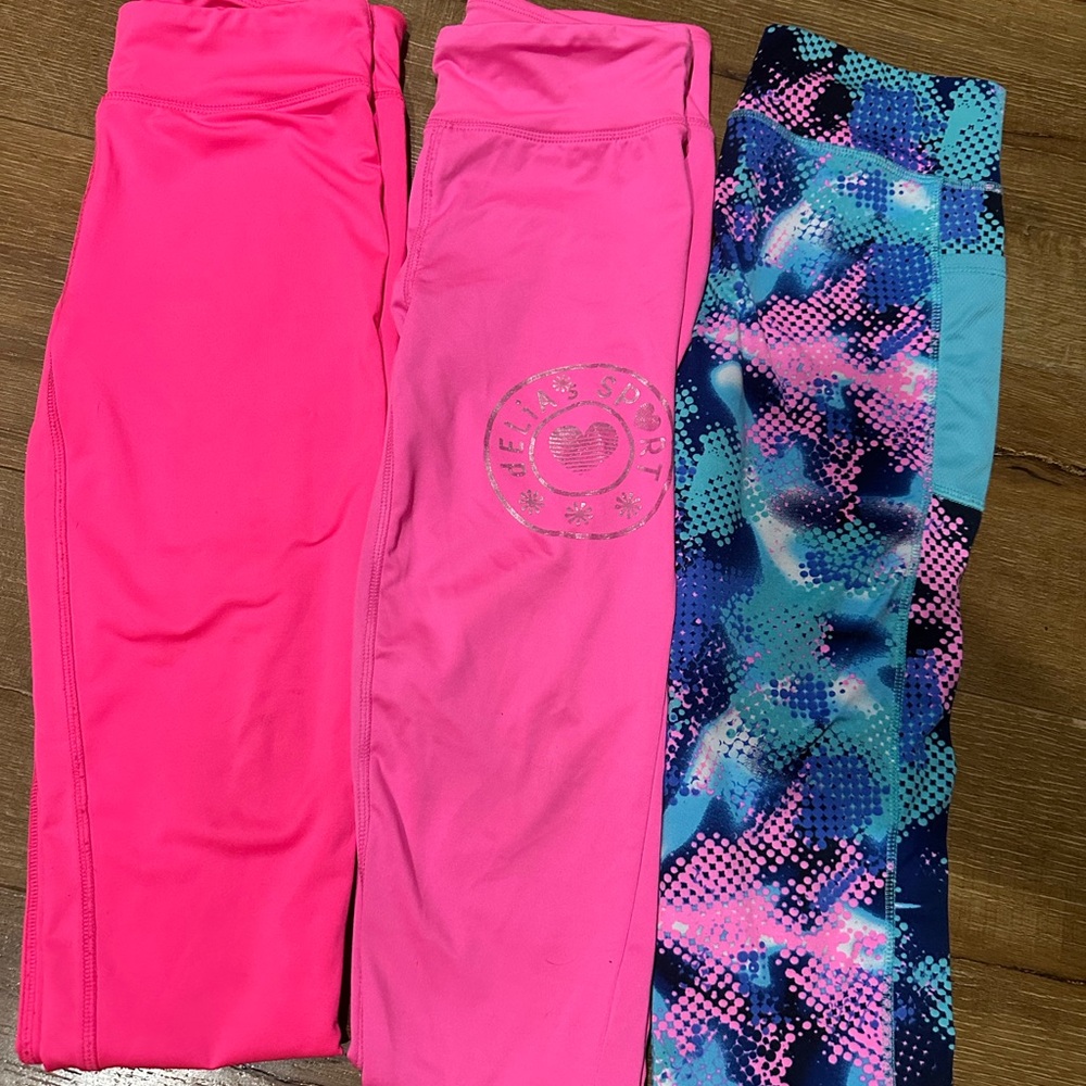 Girls' Pink and Multicolor Leggings Set Workout Stretchy Leggings